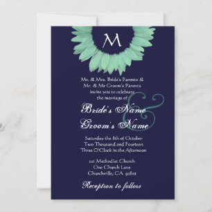 Mint Green and Midnight Coloured Sunflower Wedding Invitation