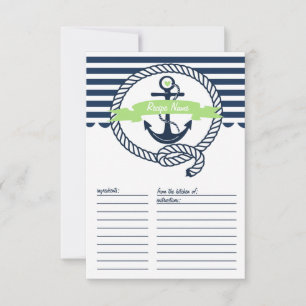 Mint Green and Navy Nautical Stripes Recipe Card