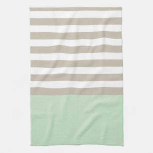 Mint Green and Neutral Grey Striped Pattern Tea Towel