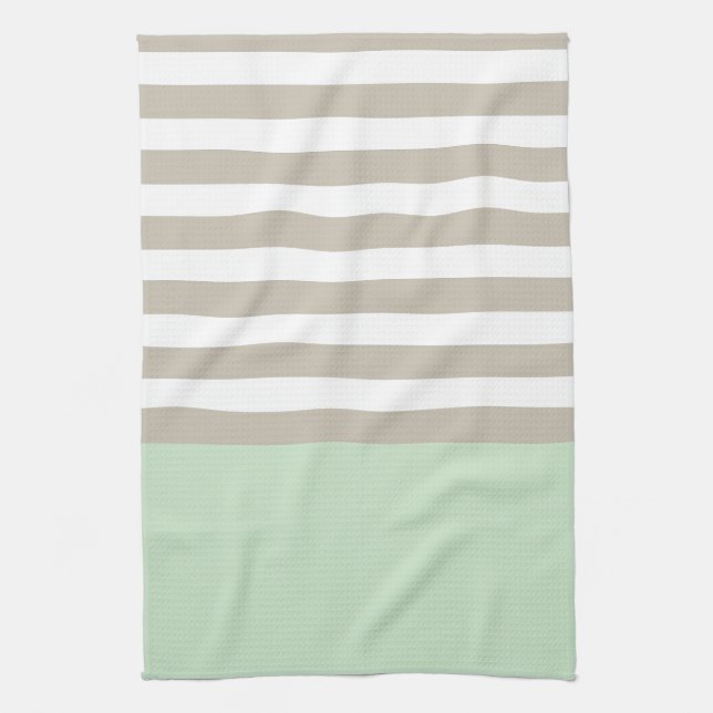 Mint Green and Neutral Grey Striped Pattern Tea Towel (Vertical)