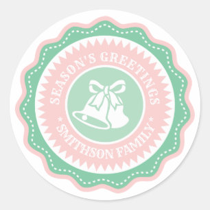 Mint Green and Pastel Pink SEASON'S GREETINGS  Classic Round Sticker