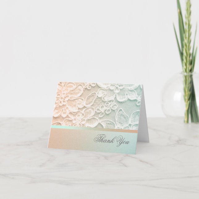Mint Green and Peach Lace Thank You Card (Front)