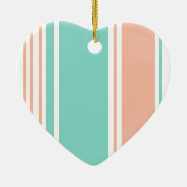Mint Green and Peach Modern Stripes Ceramic Ornament (Front)