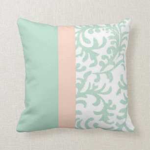 Mint Green and Peach Pink Floral Pattern Cushion
