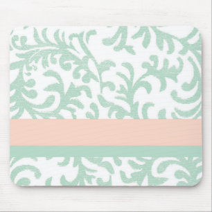 Mint Green and Peach Pink Floral Pattern Mouse Pad