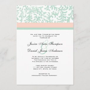 Mint Green and Peach Pink Wedding Invitation