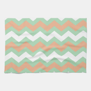Mint Green and Peach Zigzags Tea Towel