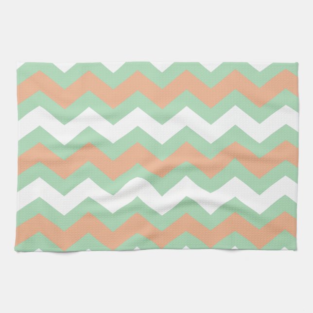 Mint Green and Peach Zigzags Tea Towel (Horizontal)