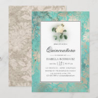Mint Green and Pearl Floral Damask Quinceañera