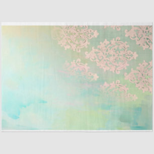 Mint Green and Persimmon Pink Weathered Damask  Tissue Paper