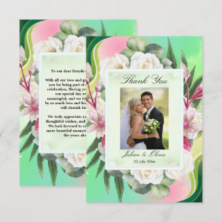 Mint Green and Pink Botanical Wedding Thank You Card