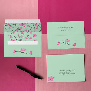 Mint Green and Pink Cherry Blossom Flowers Envelope