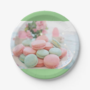 Mint green and Pink Macaroons Paper Plate