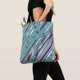 Mint green and Purple polka dot stripe  Tote Bag
