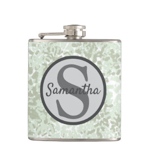 Mint Green and Sage Green Watercolor with Monogram Hip Flask