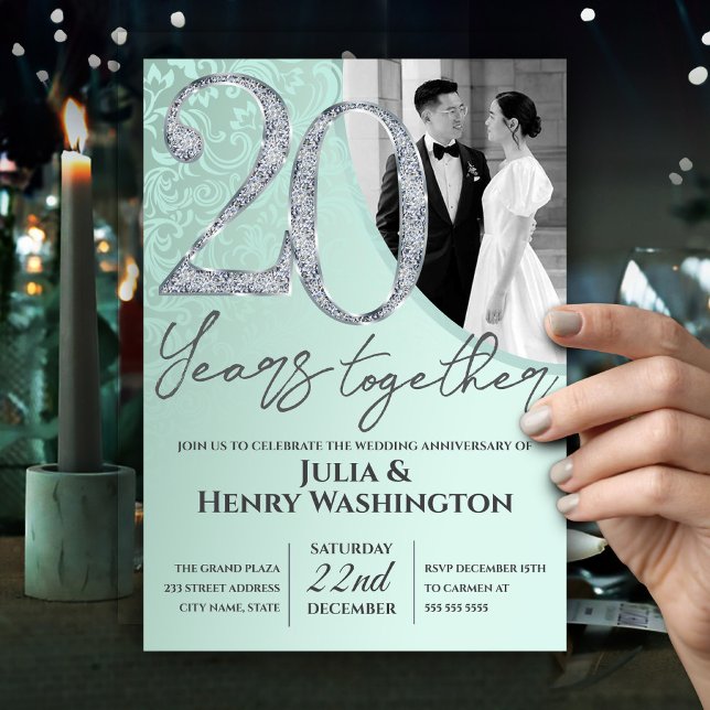 Mint Green and Silver Wedding Anniversary  Invitation (Creator Uploaded)