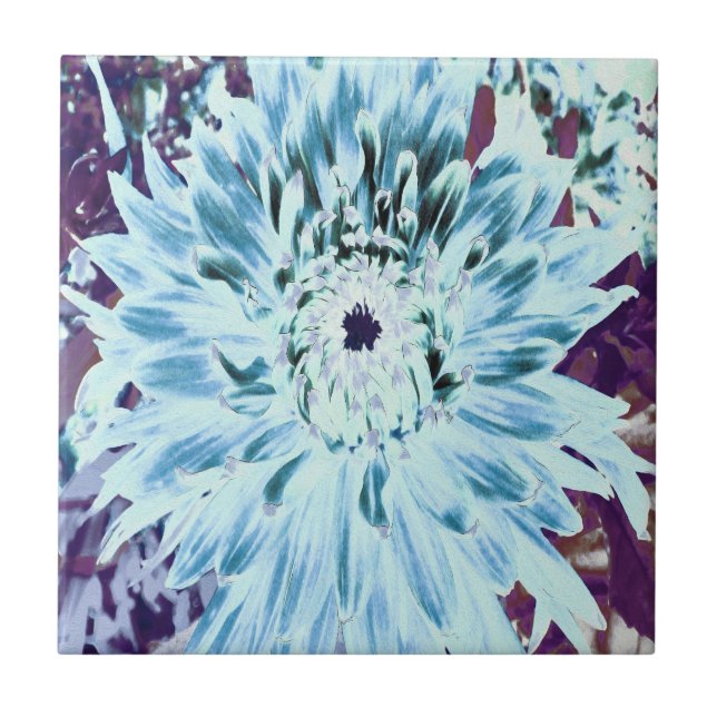 Mint Green and Teal Dahlia Flower Ceramic Tile (Front)