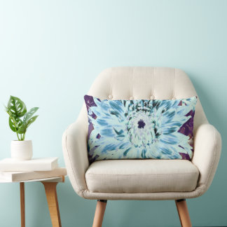 Mint Green and Teal Dahlia Flower Lumbar Cushion