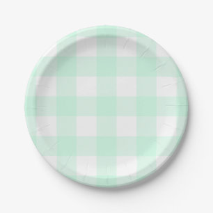 Mint Green and White Buffalo Check Paper Plate