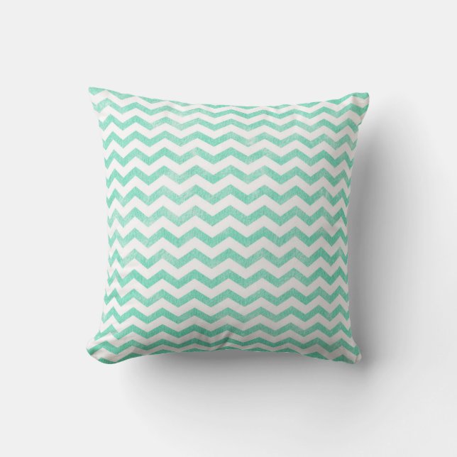 Mint Green and White Chevron Pattern Cushion (Front)