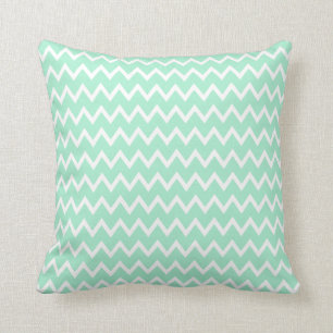 Mint Green and White Chevron Pattern Cushion