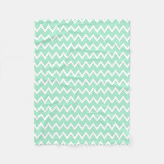Mint Green and White Chevron Pattern Fleece Blanket (Front)
