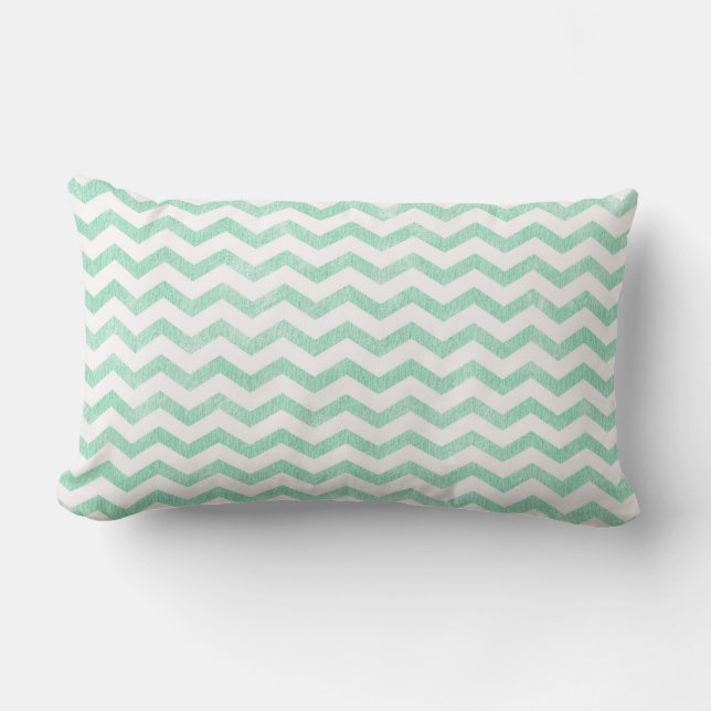 Mint Green and White Chevron Pattern Lumbar Cushion (Front)