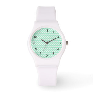 Mint Green and White Chevron Pattern Watch