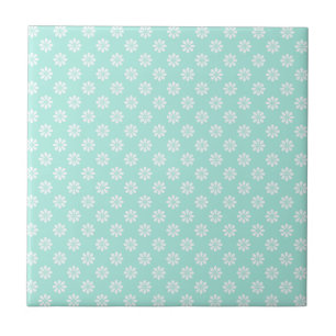 Mint Green and White Daisies Patterned Ceramic Tile