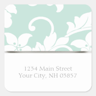 Mint Green and White Damask Square Sticker