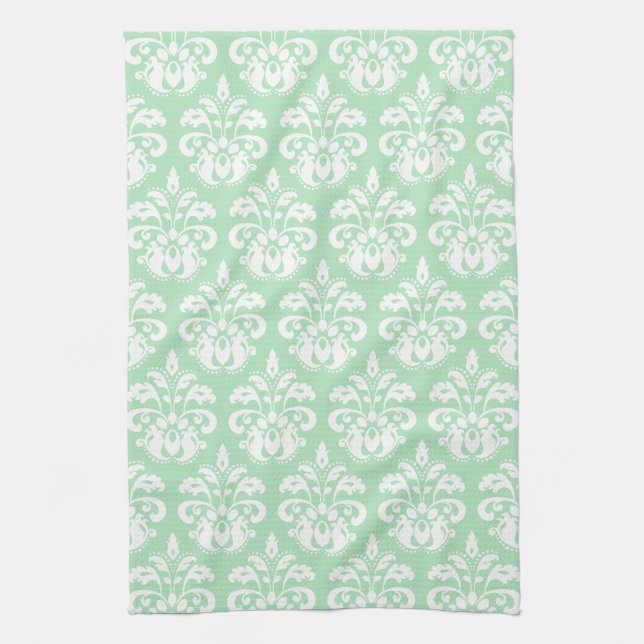 Mint green and white damask tea towel (Vertical)