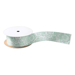 Mint green and white damasks pattern satin ribbon