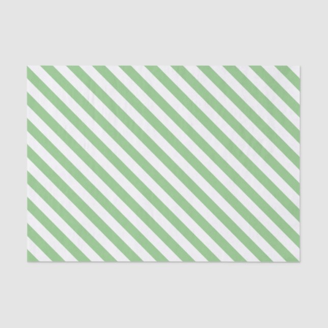 Mint Green and White Diagonal Stripes Tissue Paper (Front)