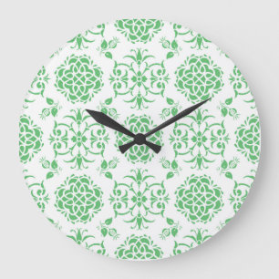 Mint Green and White Floral Damask Style Pattern Large Clock