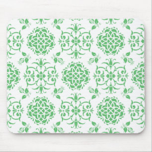 Mint Green and White Floral Damask Style Pattern Mouse Pad