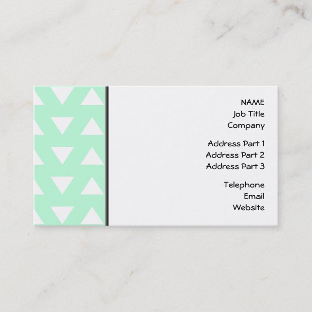 Mint Green and White Geometric Pattern. Business Card (Front)