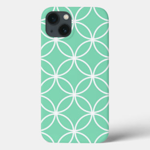 Mint Green and White Geometric Pattern Circles iPhone 13 Case