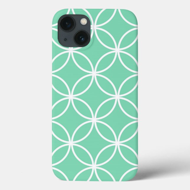 Mint Green and White Geometric Pattern Circles Case-Mate iPhone Case (Back)