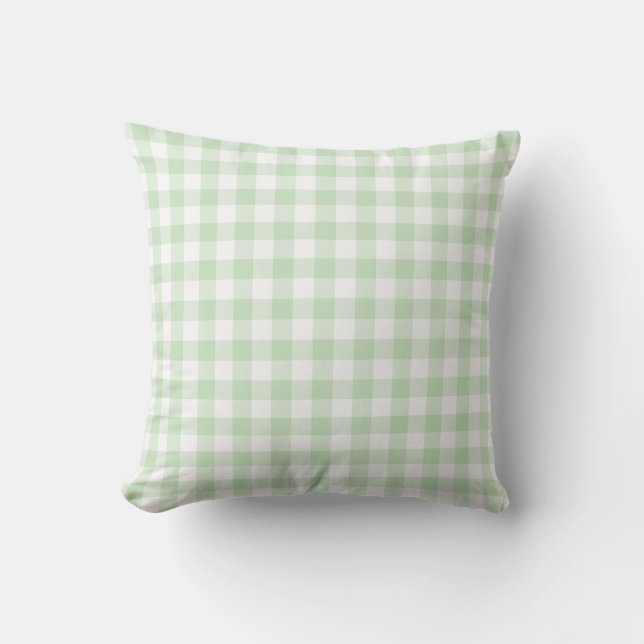 Mint Green and White Gingham Pattern Chequered Cushion (Front)