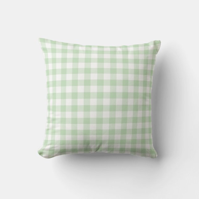 Mint Green and White Gingham Pattern Cushion (Front)