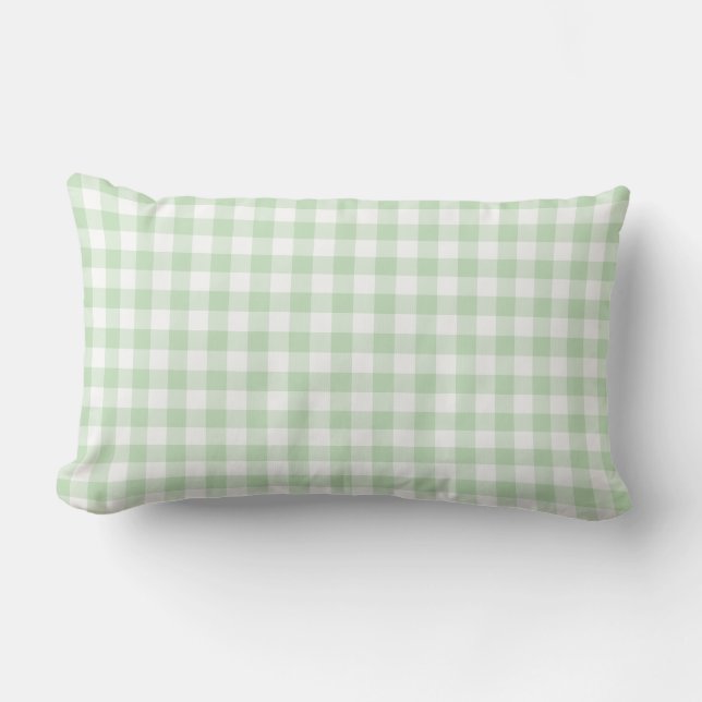 Mint Green and White Gingham Pattern Lumbar Cushion (Front)