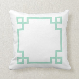 Mint Green and White Greek Key Cushion
