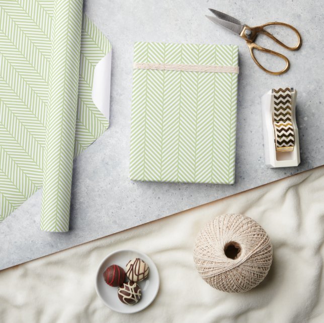 Mint Green and White Herringbone Wrapping Paper (Crafts)