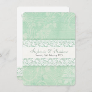 Mint green and white lace wedding invitation
