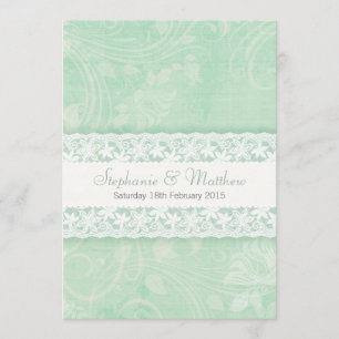 Mint green and white lace wedding invitation