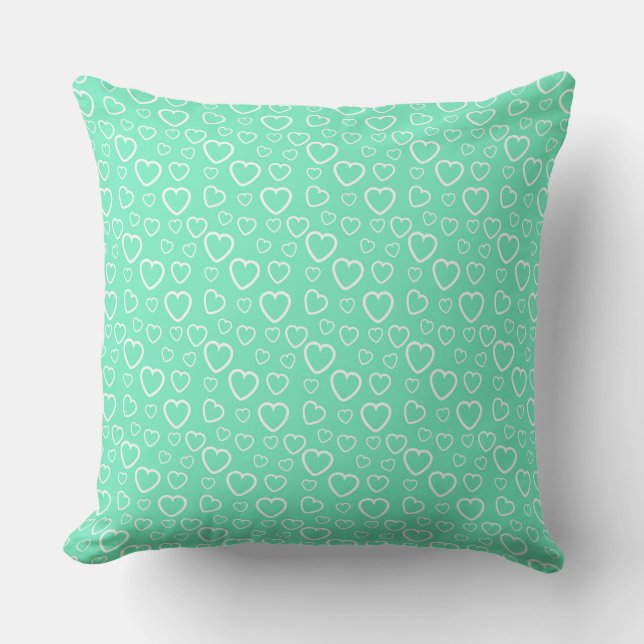 Mint Green and White Love Hearts Pattern Cushion (Front)