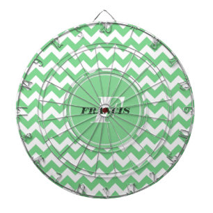 Mint-Green And White Monogram Chevron Pattern Dartboard
