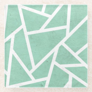 Mint green and white mosaic pattern glass coaster