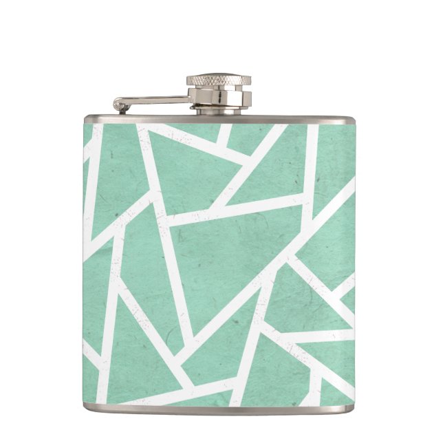 Mint green and white mosaic pattern hip flask (Front)