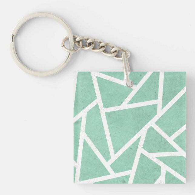 Mint green and white mosaic pattern key ring (Front)